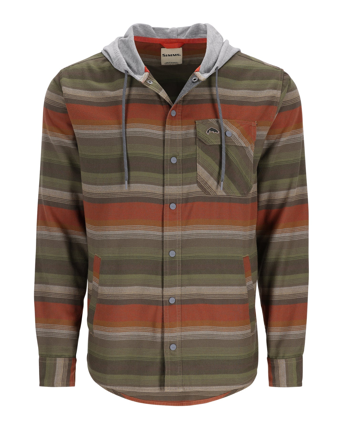 SIMMS SANTEE FLANNEL HOODY CLAY/CORK STRIPE