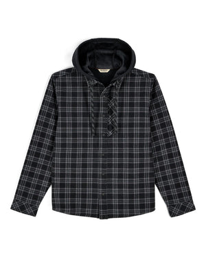 SIMMS COLDWEATHER HOODED SHACKET - WAKEMUP PLAID: BLACK
