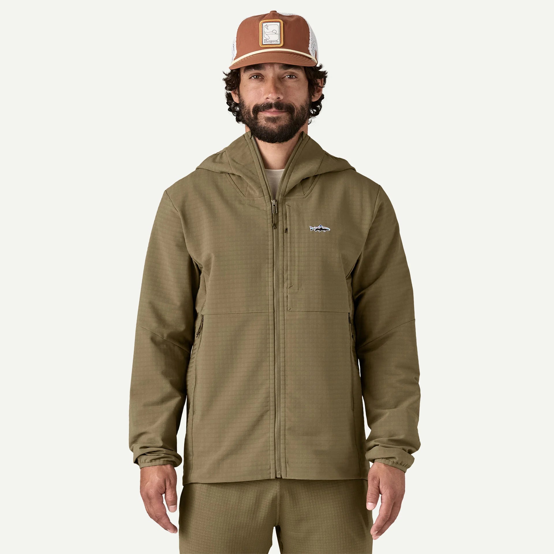 Patagonia R1 TechFace Fitz Roy Trout Hoody - Dark Ash | Motor City Patagonia R1 TechFace Fitz Roy Trout Hoody - Dark Ash | Motor City