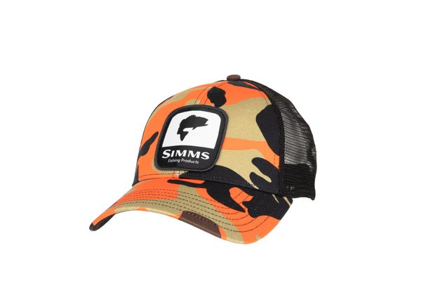 Simms Bass Patch Trucker Woodland Camo Flame