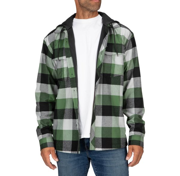 Simms Coldweather Hoody - Moss Green Buffalo Plaid on body front