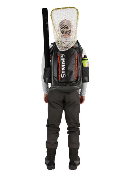 Simms G3 Guide Backpack Anvil On Body Back Loaded With Gear