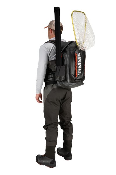Simms G3 Guide Backpack Anvil On Body Back Loaded With Gear