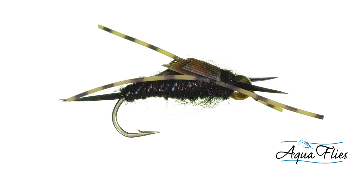 Aqua Beadhead Rubber Leg Stone Fly - Tan/Black