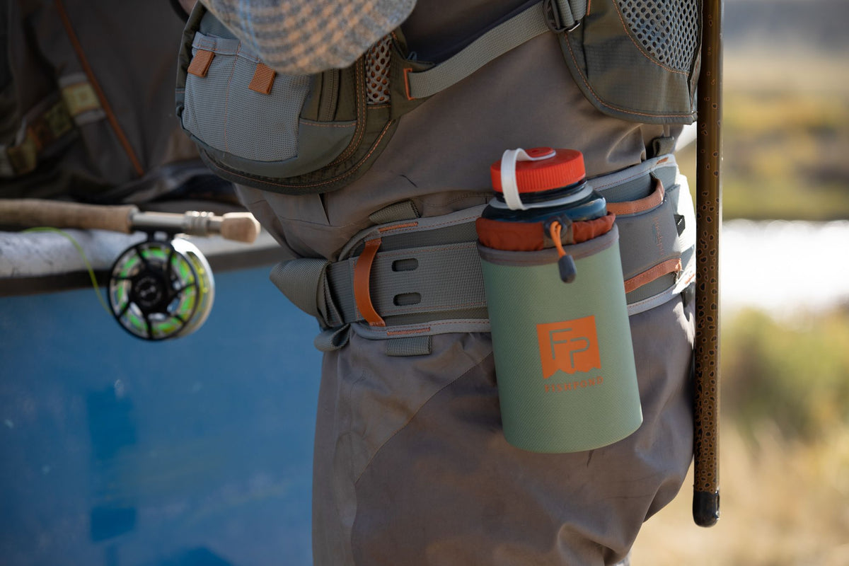 Fishpond Thunderhead Water Bottle Holder on wading belt