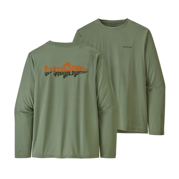 Patagonia Cap Cool Daily Fish Graphic Shirt L/S Wild Waterline: Sedge Green