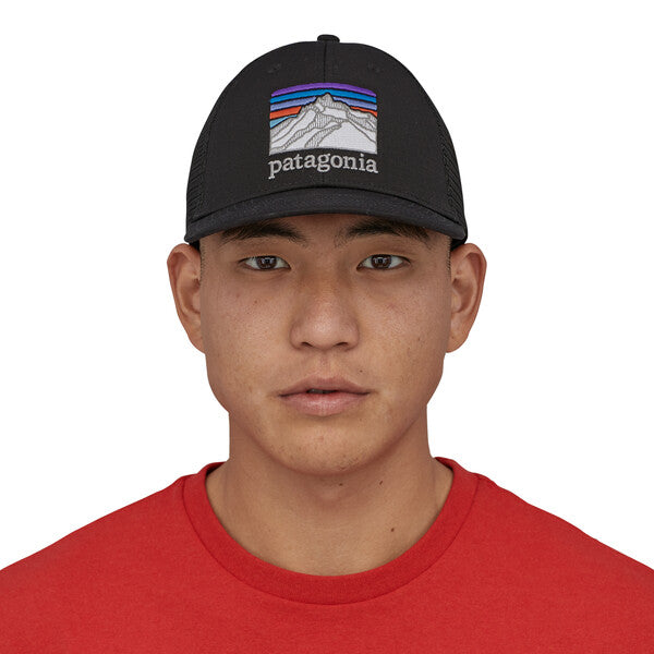 Patagonia Line Logo Ridge LoPro Trucker Hat Black On Head